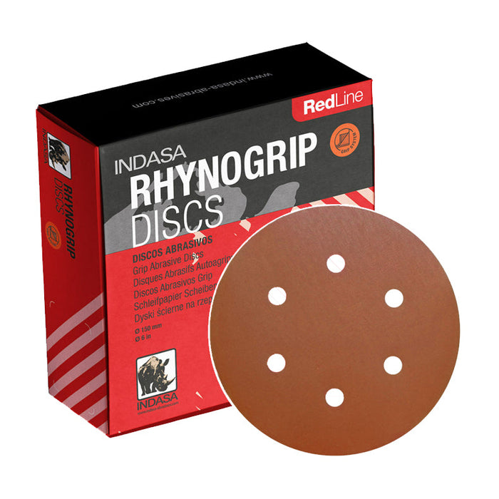 INDASA Rhynogrip Red Line Abrasive discs 150mm 6H - 10 pcs.