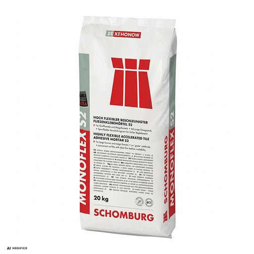 SCHOMBURG MONOFLEX-S2 – Klej wysokoelastyczny S2 do płytek XXL 20 kg Worek 20 kg zaprawy klejowej Schomburg MONOFLEX-S2 do płytek wielkoformatowych C2 E S2
