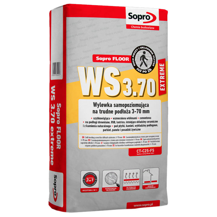 Sopro WS 3.70 Wzmocniona wylewka samopoziomująca na podłogi drewniane, płyty OSB, lastrico, istniejące okładziny ceramiczne i z kamienia naturalnego dystrybutor sopro protym poznań sklep